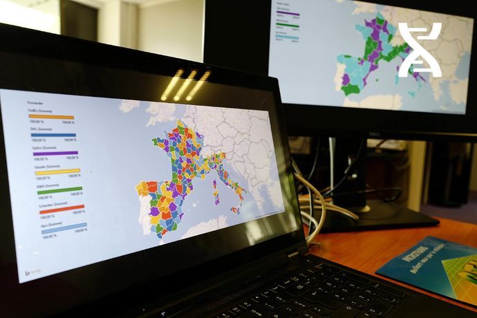 Le TMS fournit des tableaux de bord sous plusieurs formes. Une cartographie permet de comparer la performance Transport de différentes régions en un coup d'oeil.